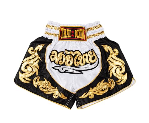 MUAY NATION Muay Thai Shorts für Männer Frauen Slim Cut MMA Boxshorts Training Kickbox-Kleidung Kampfsport-Shorts (DE/NL/SE/PL, Alphanumerisch, L, Regular, Regular, Weiß)