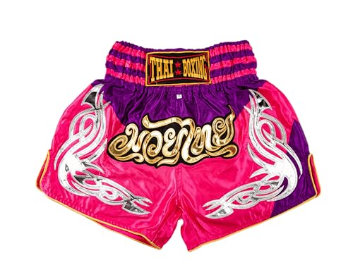 MUAY NATION Muay Thai Shorts für Männer Frauen Slim Cut MMA Boxshorts Training Kickbox-Kleidung Kampfsport-Shorts (DE/NL/SE/PL, Alphanumerisch, M, Regular, Regular, PRM Rosa/Lila)