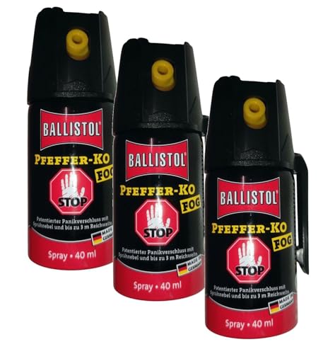 3 Dosen KO Fog Pfefferspray mit Sprühnebel 40ml - Abwehrspray Familienpackung