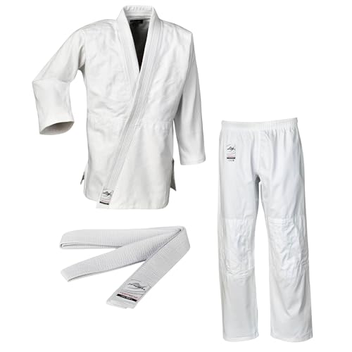 Ju-Sports Judoanzug to start Weiß 160 I Leichter Judoanzug Kinder & für Erwachsene I Judogi inkl. weißem Gürtel I Mehrfach vernähter Schulter- & Brustbereich