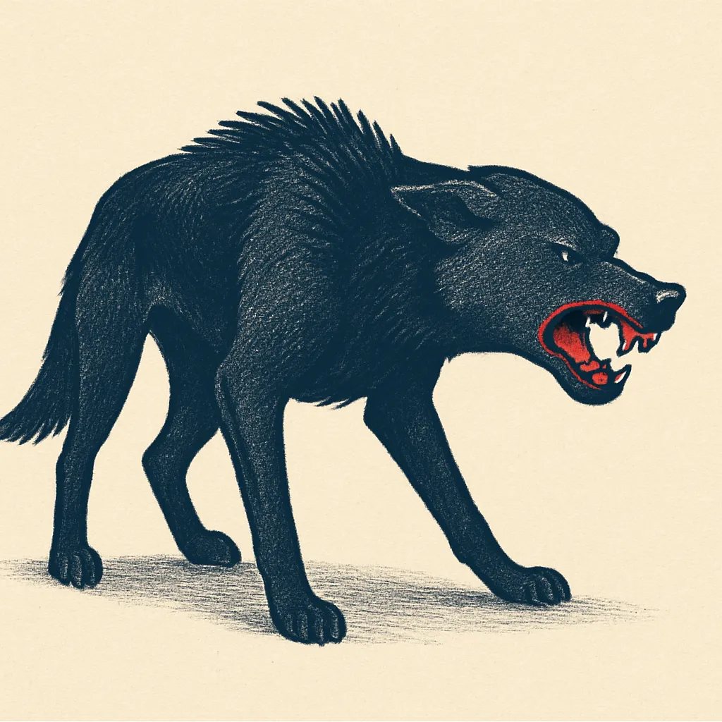 Aggressiver Hund mit aufgesträubtem Fell und gefletschten Zähnen