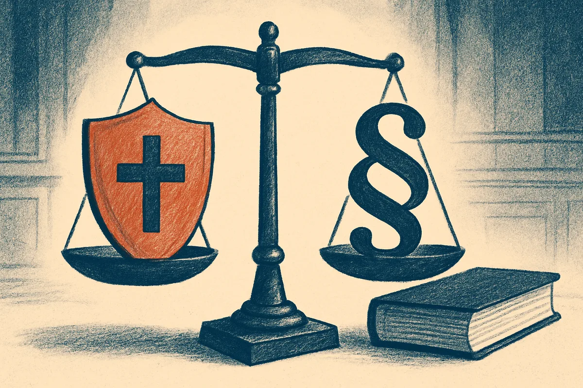 Waage der Justiz mit Paragrafenzeichen im editorial Stil