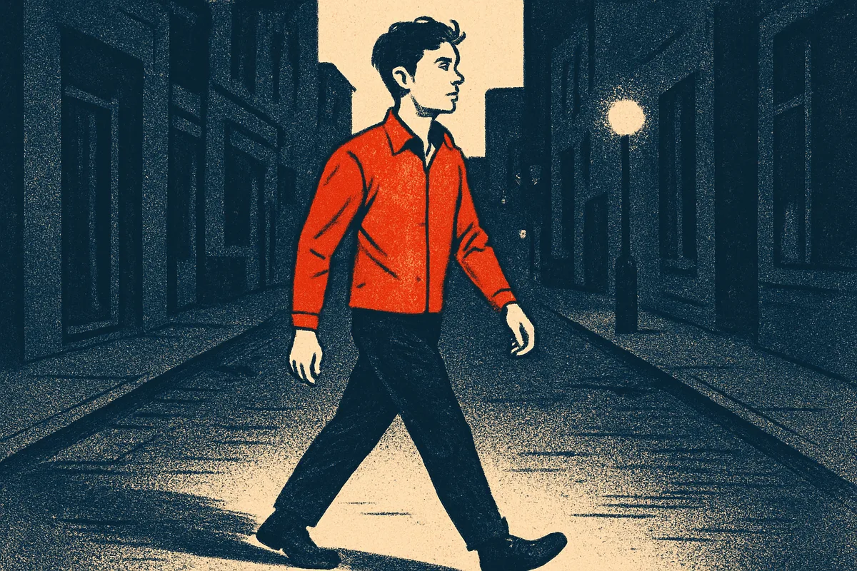 Frau geht sicher und aufmerksam durch urbane Straße