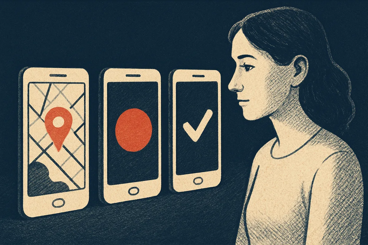 Smartphone-Bildschirm mit verschiedenen Sicherheits-Apps nebeneinander