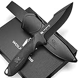 Wolfgangs W1 Outdoor Messer feststehende Klinge - Inkl. Scheide - Ideales Jagdmesser aus einem Stück D2 Stahl gefertigt - Premium Survival Messer - Perfektes Bushcraft Messer Outdoor (Schwarz)